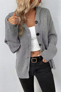 Medium Grey Drawstring Hooded Sweater Cardigan