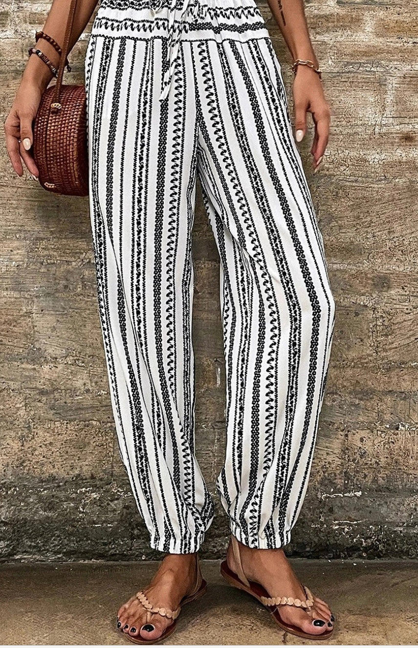 Boho Striped Print Casual Pant