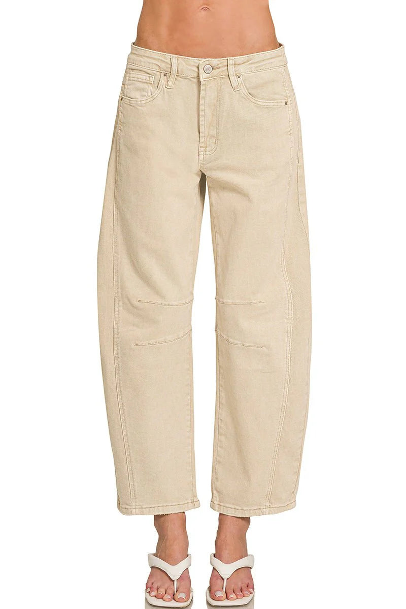 ZENANA THE RILEY BARREL LEG DENIM PANTS