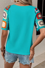 Load image into Gallery viewer, CORA CROCHET SLEEVE TURQUOISE TOP
