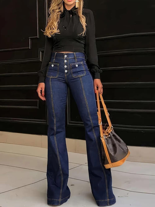 Button Fly High Waist Flare Jeans