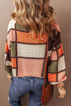 Load image into Gallery viewer, Warm cozy Plaid fun Color Block Waffle Knit Sweater
