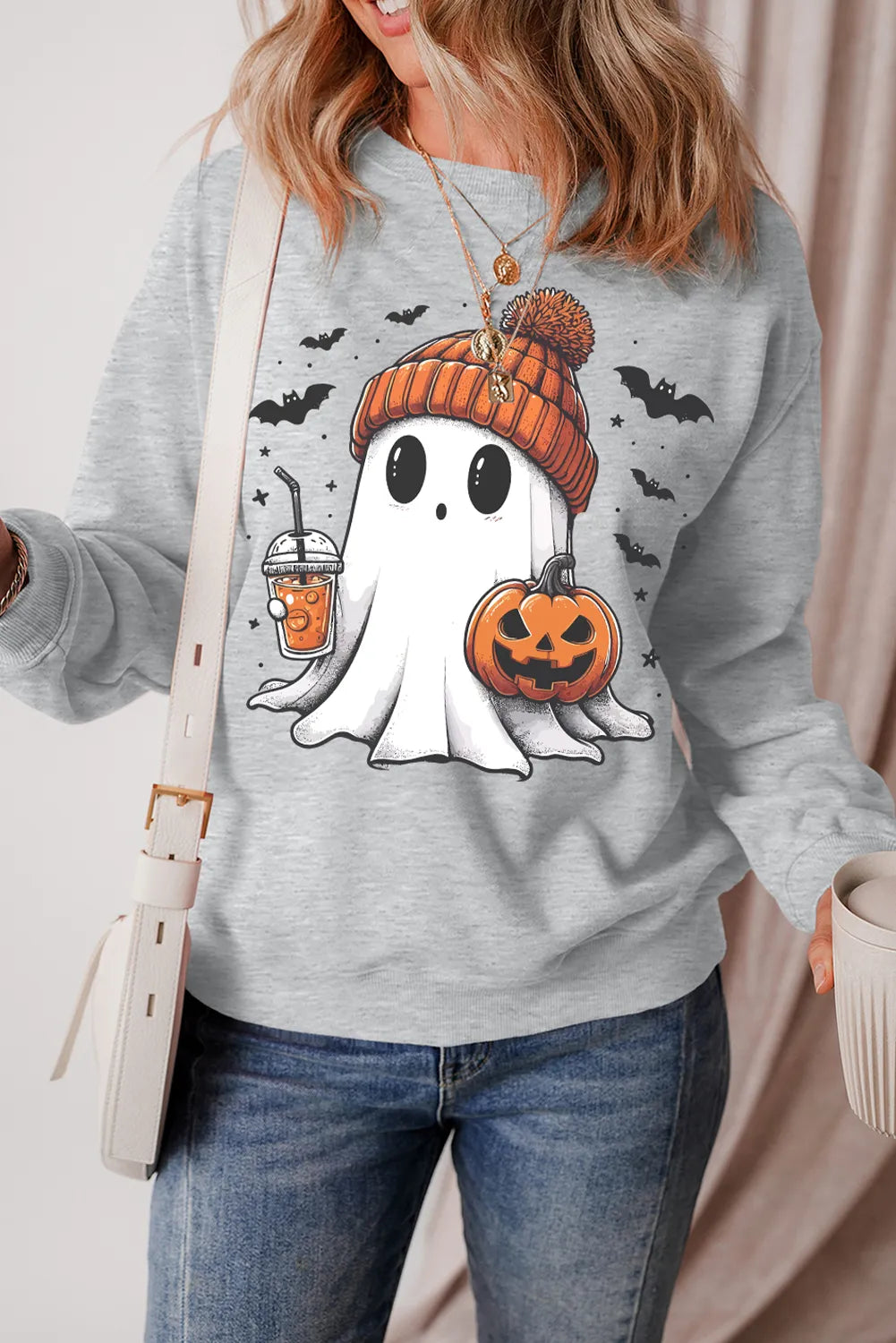 Ghost Round Neck Long Sleeve Sweatshirt Creative Chaos Boutique