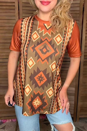 Serape Aztec Brown Short Sleeve Top