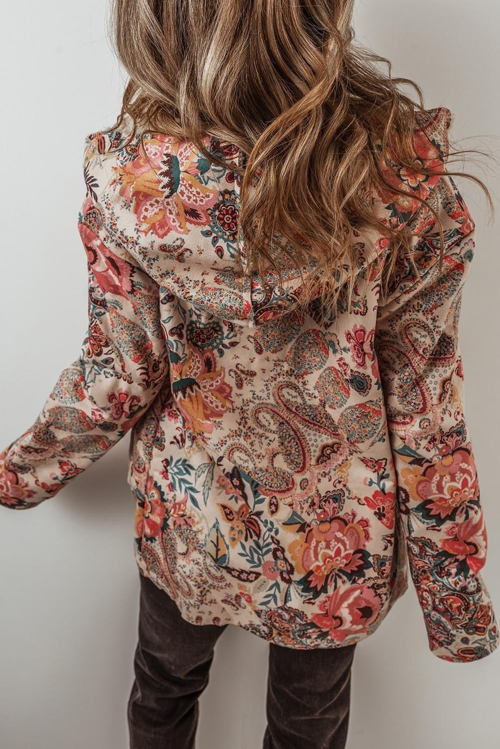 Divine Illusion Beige Vintage Paisley sherpa hooded Jacket