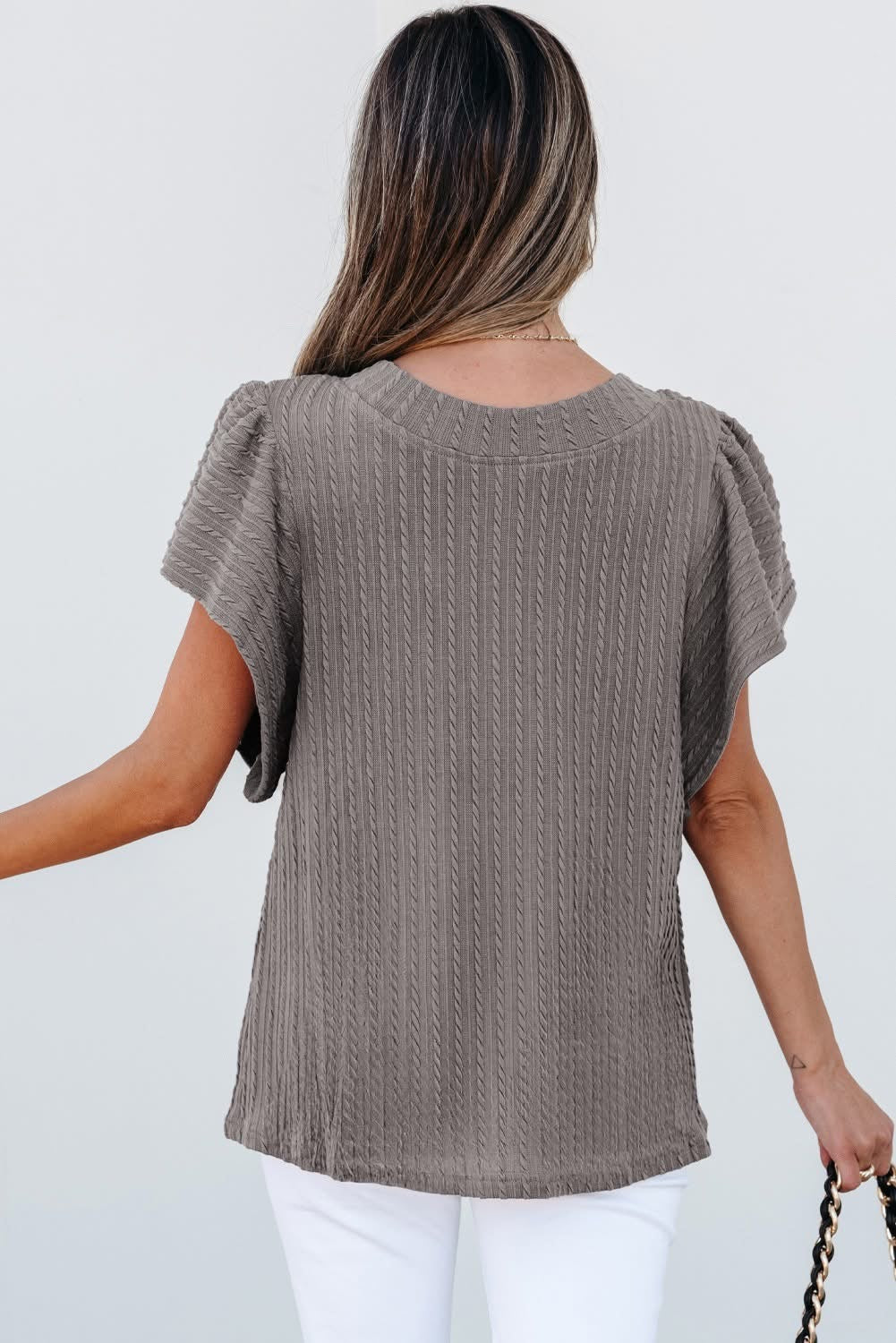 Solid Textured Flutter Sleeve Top