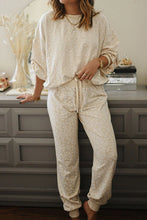 Load image into Gallery viewer, WHITE LEOPARD PRINT TOP AND PANTS LOUNGE SET **SHIPPING EXPECTED TO BEGIN ON DATE 8/30**
