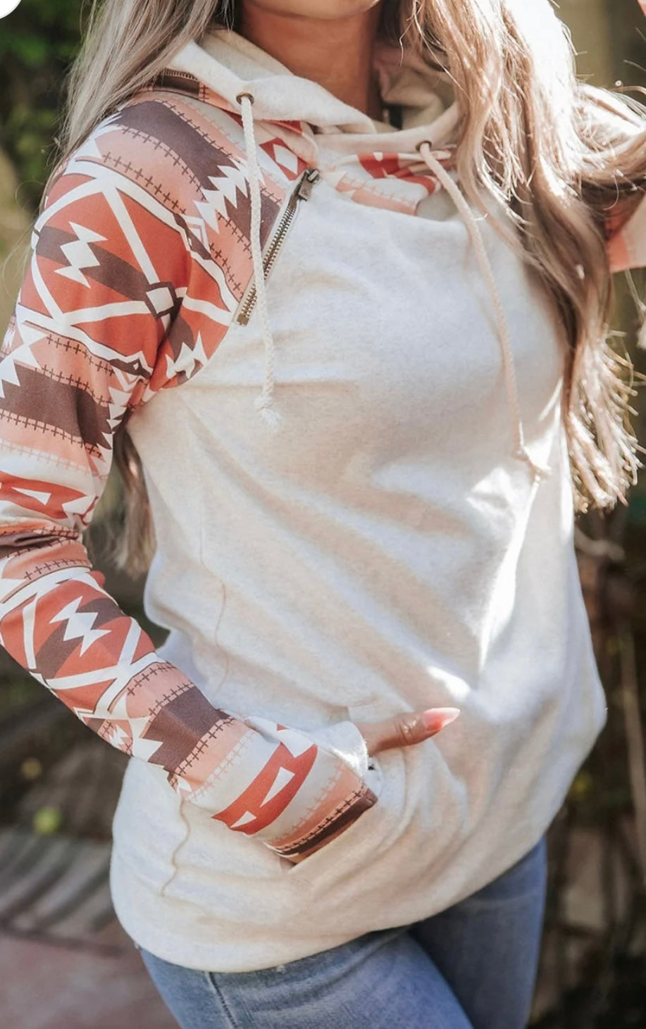 Aztec Patchwork Double Hood Hoodie