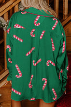 Load image into Gallery viewer, HOLIDAY READY GREEN CANDY CANE PRINT LONG SLEEVE TOP AND SHORTS PAJAMA SET **SHIPPING EXPECTED TO BEGIN ON DATE 10/15**
