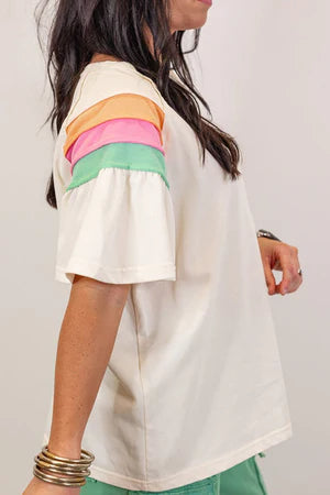 COLORBLOCK WHITE SHORT SLEEVE LOOSE T-SHIRT **SHIPPING EXPECTED TO BEGIN ON DATE 5/12**