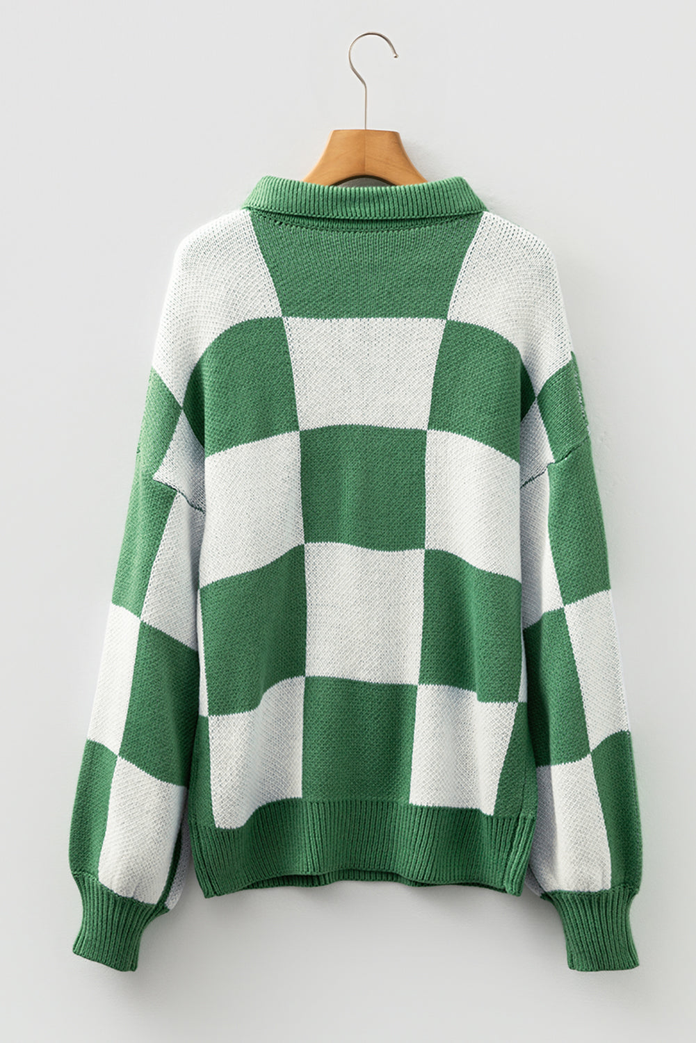V Neck Checkered Sweater - Green Indie & Co.