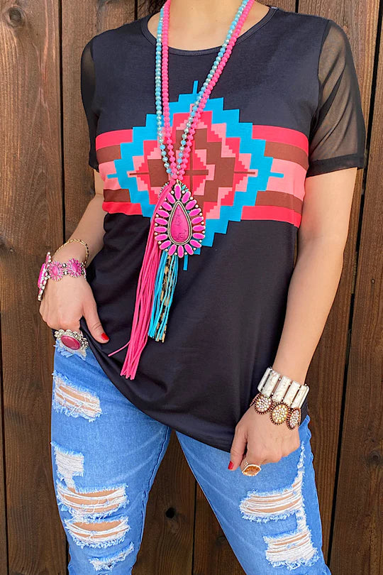 Aztec Black Sheer Top