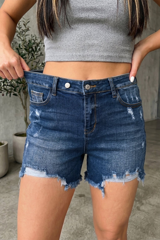 Holland Hem Distressed Whiskery Shorts Threaded Pear