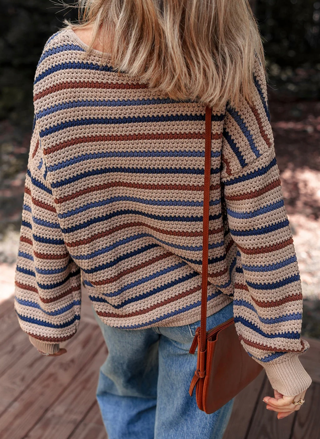 Striped Knitted Drop Shoulder Round Neck Sweater