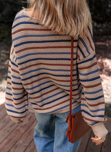 Load image into Gallery viewer, Striped Knitted Drop Shoulder Round Neck Sweater
