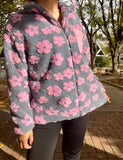 Pink Flower Grey Sherpa Shacket