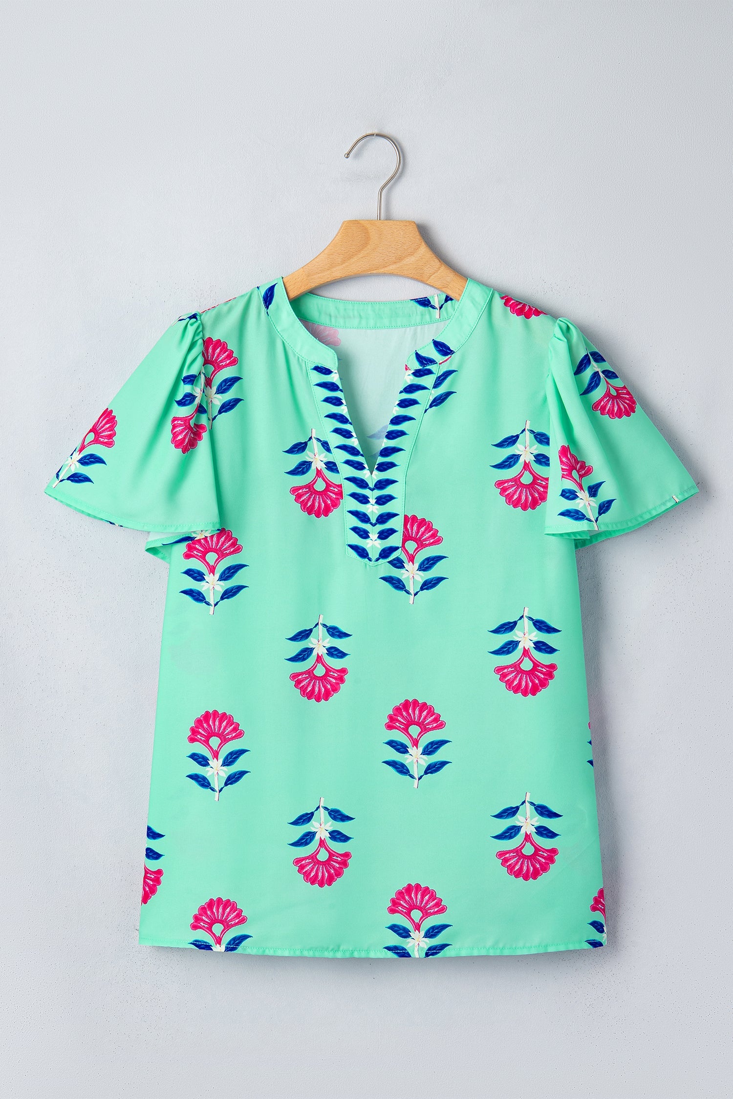 Gianna Floral Flutter Sleeve Blouse Threaded Pear