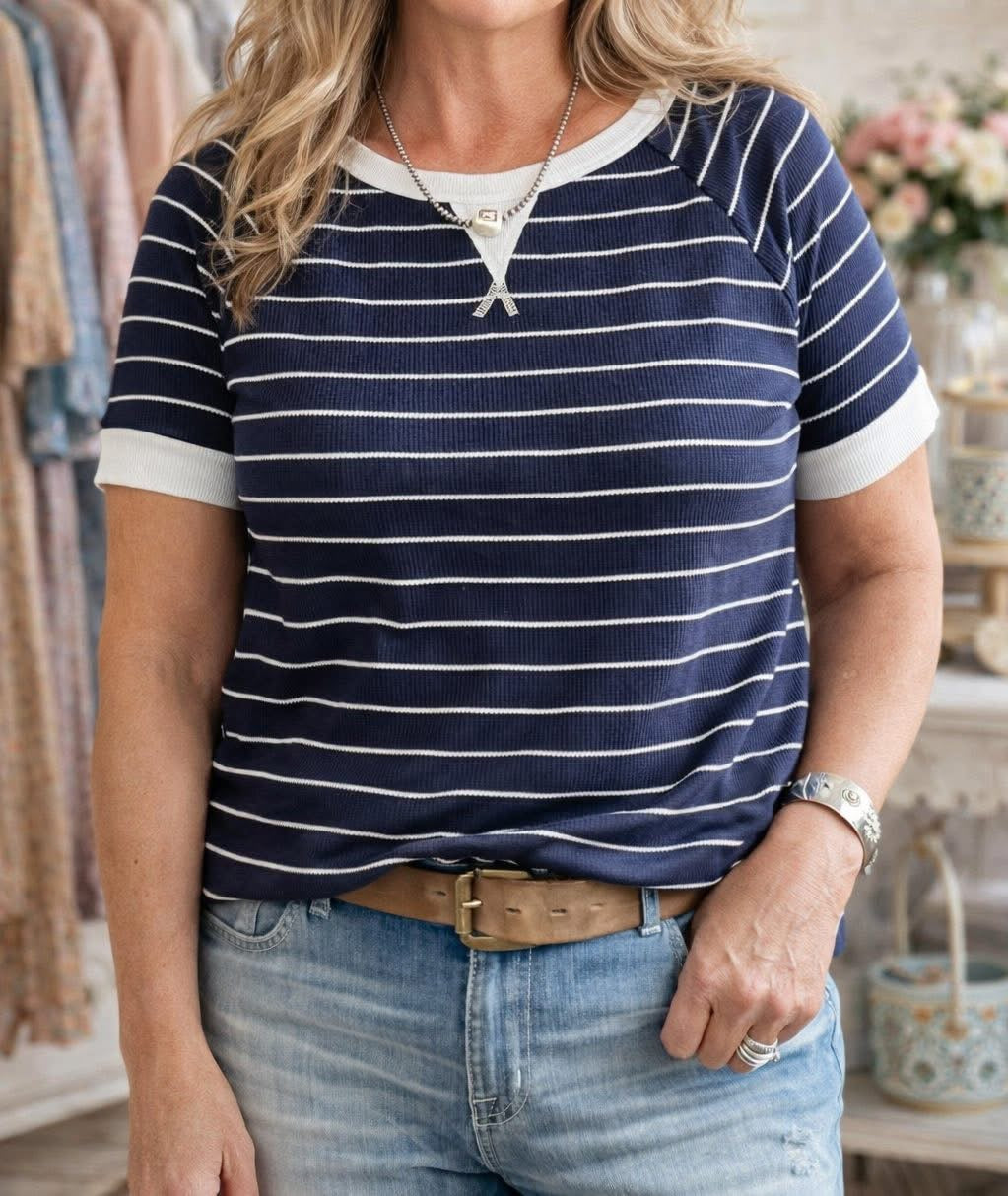 Blue Stripe Ribbed Shirt
