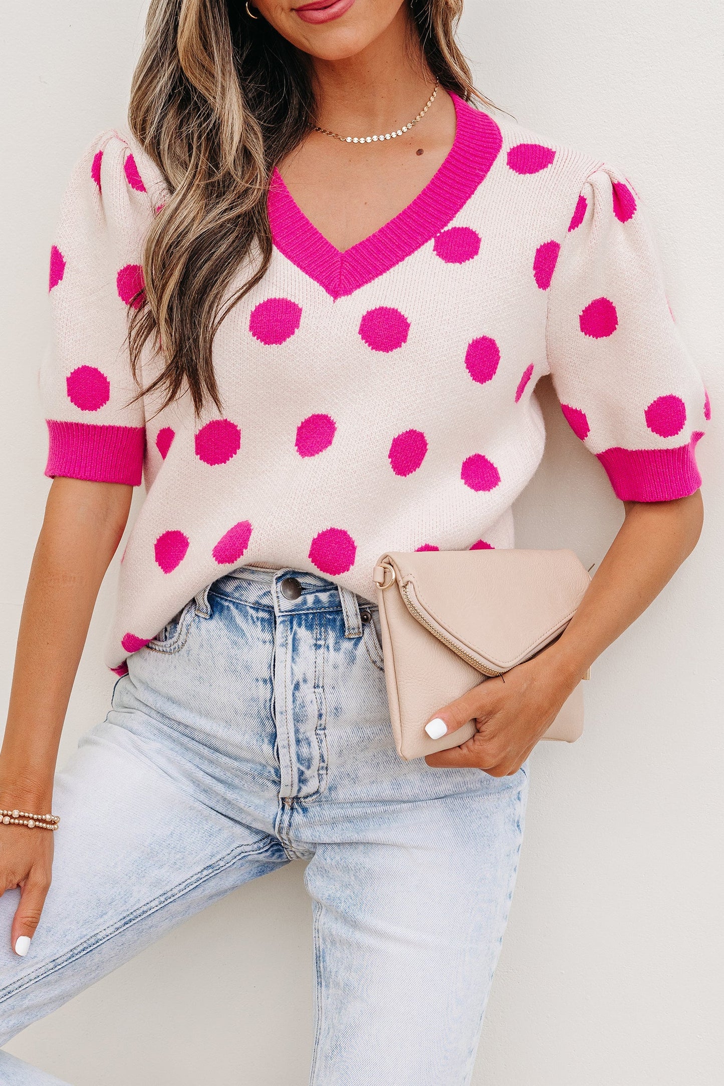 Alexia Puff Short Sleeve Sweater Threaded Pear