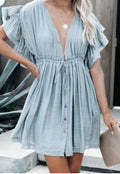 Drawstring Ruffled Half Sleeve Mini Dress