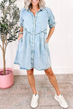 Load image into Gallery viewer, CAREFREE DAYS BEAU BLUE MINERAL WASH BUTTON DENIM DRESS
