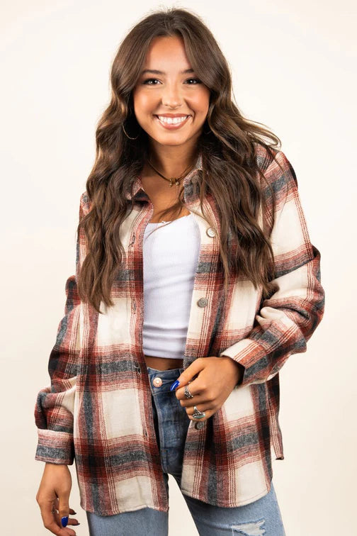 ZENANA MONTANA HIKE RUST PLAID SHACKET