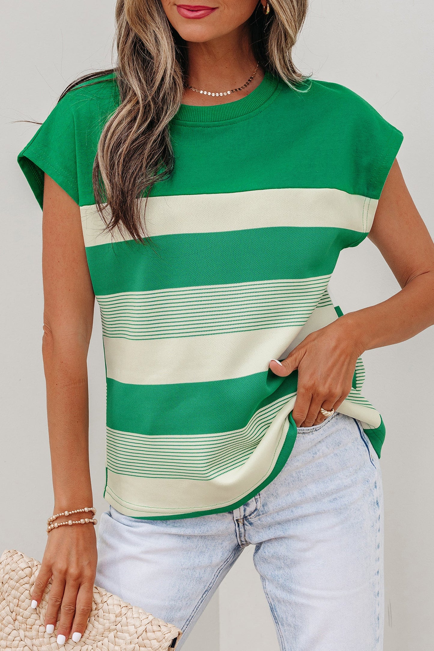 Galilea Cap Sleeve T Shirt Threaded Pear