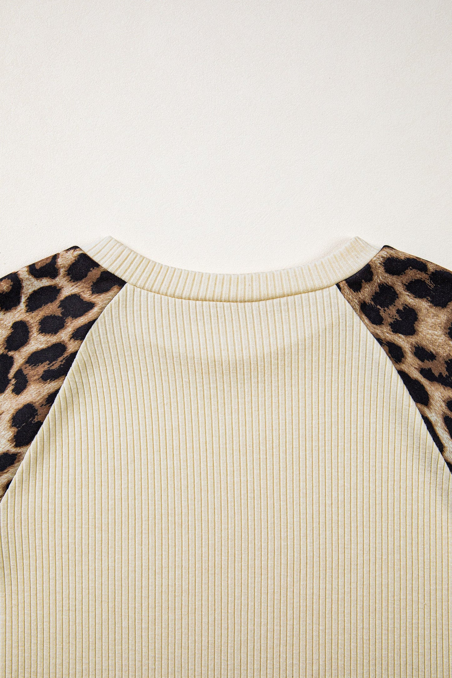 Apricot Ribbed Color Block Leopard Contrast Sleeve Loose Tee