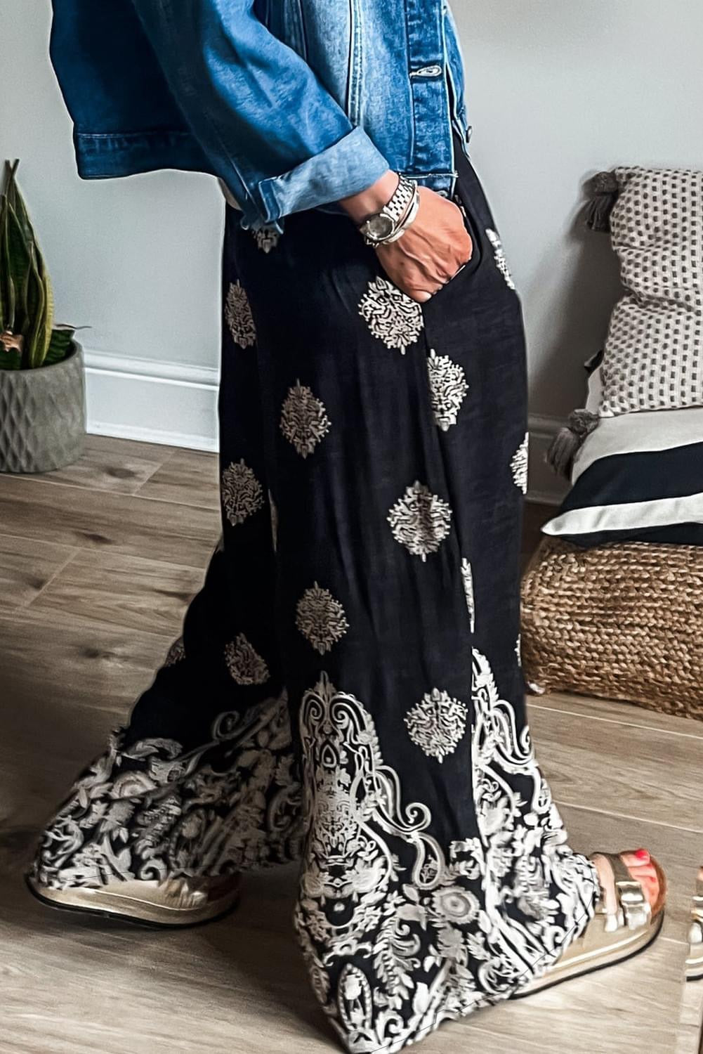 Boho Drawstring Waist Wide Leg Pants