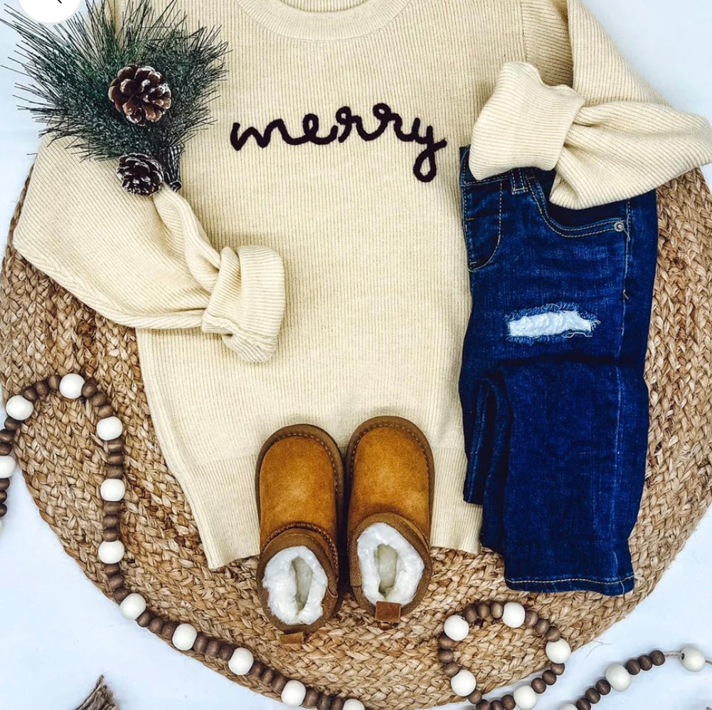 Rope Embroidered Merry Sweaters adult and kids