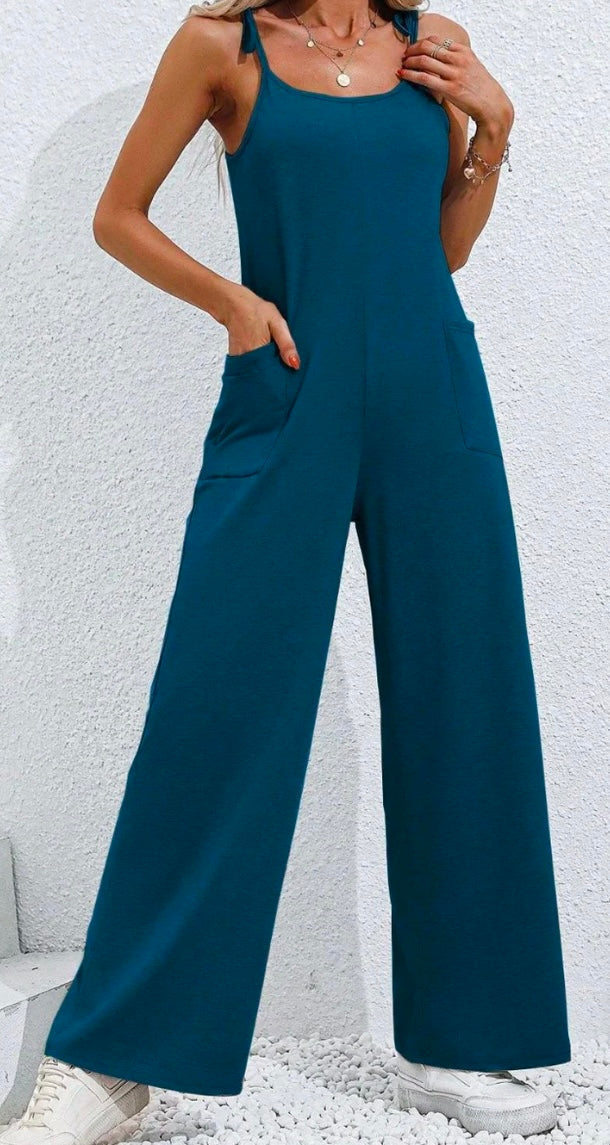 Scoop Neck Tie Shoulder Jumpsuit