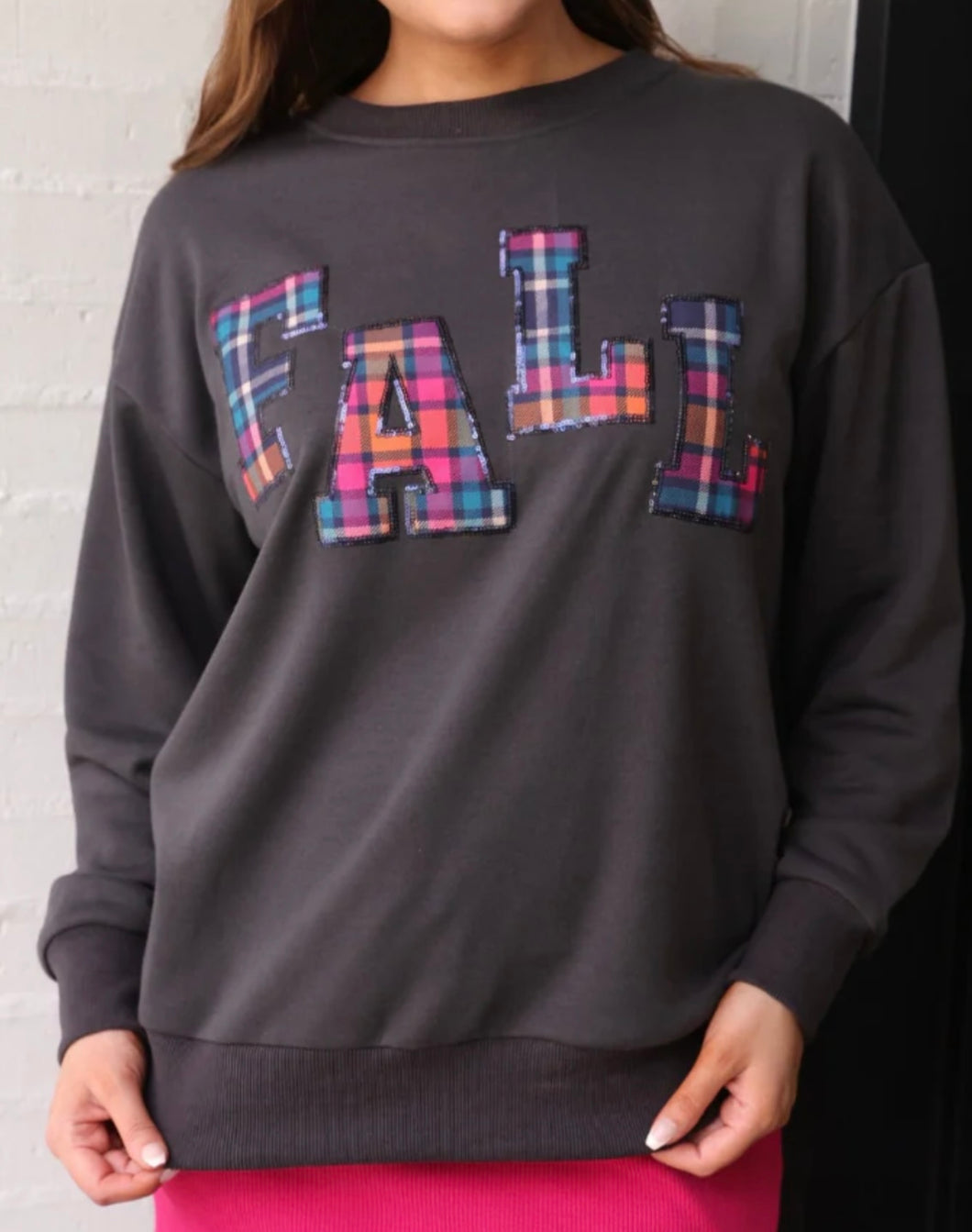 Fall Plaid Patch Pullover