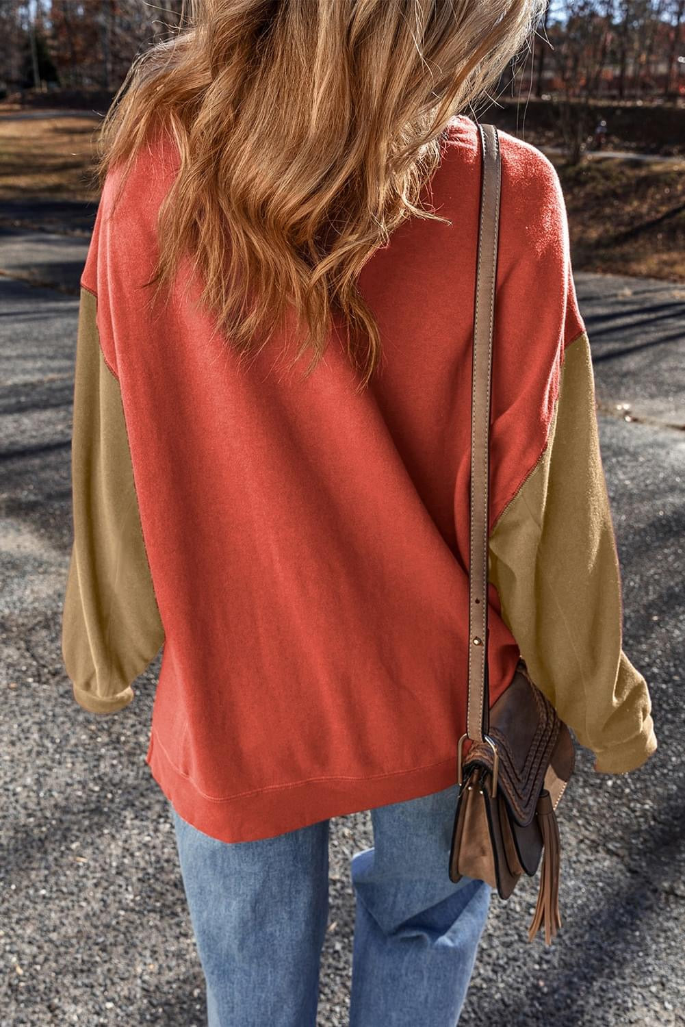 Gold Flame Two Tone Patchwork Pullover Sweatshirt