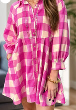 Load image into Gallery viewer, Plaid Button Up Long Sleeve Shirt Dress
