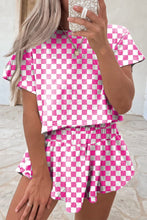 Load image into Gallery viewer, Checkerboard T Shirt High Waist Skorts Outfit
