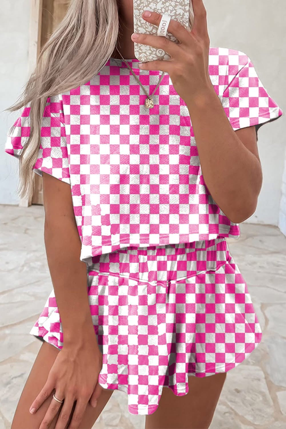 Checkerboard T Shirt High Waist Skorts Outfit