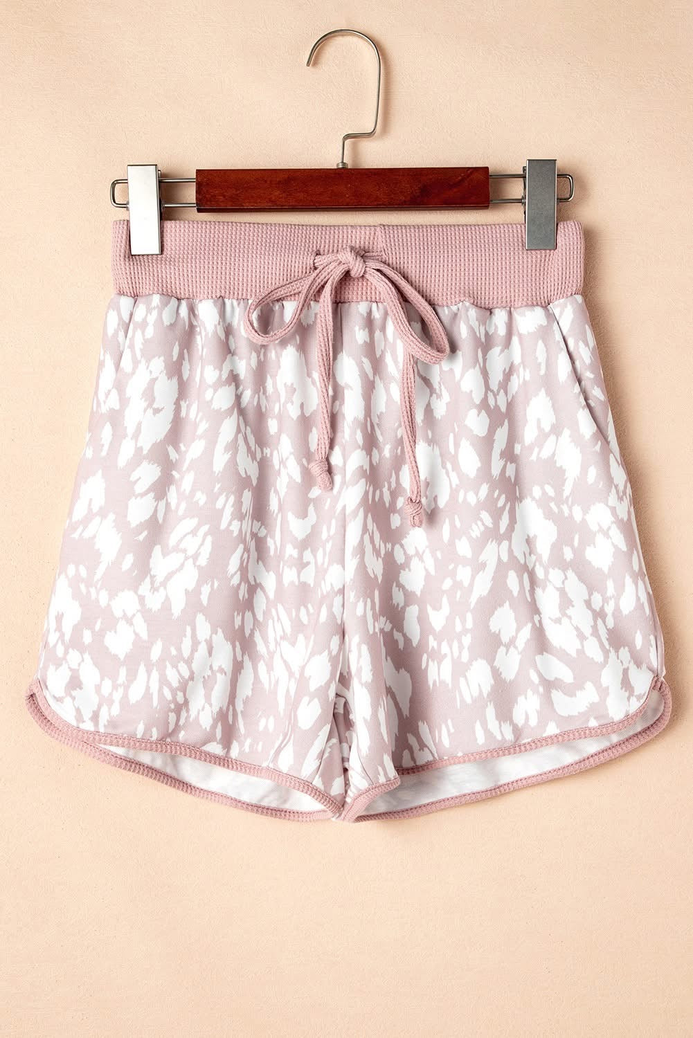 Khaki Leopard Arched Hem Elastic waist Shorts