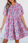 SUMMER FIELDS PINK FLORAL HALF BUTTON MINI DRESS **SHIPPING EXPECTED TO BEGIN ON DATE 4/16**