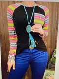 Black Striped Sleeves Top