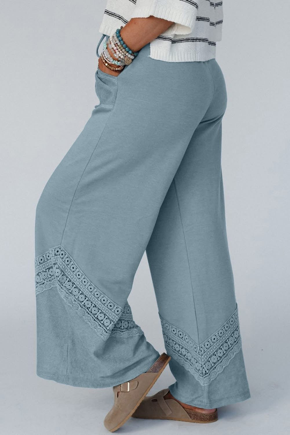 Dusk Blue Lace Crochet High waist 
Wide leg pants
