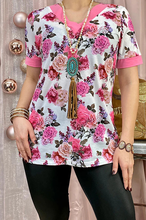 Floral printed rose top