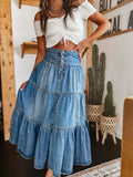 A-LINE LAYERED DENIM SKIRT