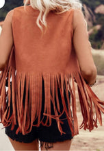 Load image into Gallery viewer, Fringe Studded Open Front Vest Coat
