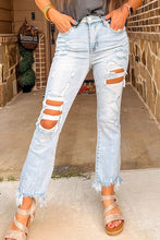 Load image into Gallery viewer, The Weekender Light Blue Frayed Edge  High Rise Denim Jeans
