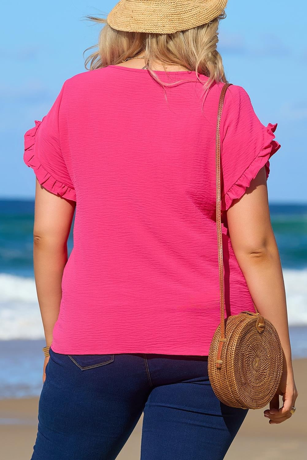 Pretty In Pink Ruffled Short Sleeve Plus Size Top