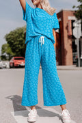 Blue Leopard Jacquard Wide leg pants set