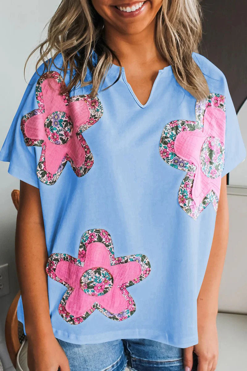 FLORAL OASIS BLUE LOOSE T-SHIRT **SHIPPING EXPECTED TO BEGIN ON DATE 5/12**