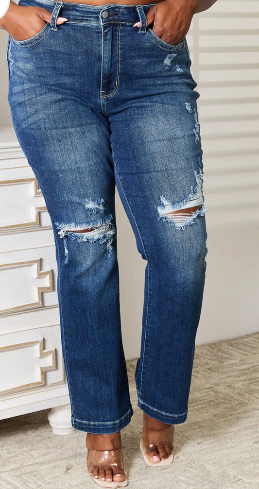 Judy Blue Full Size Mid Rise Hand sand & Destroy Bootcut Jeans