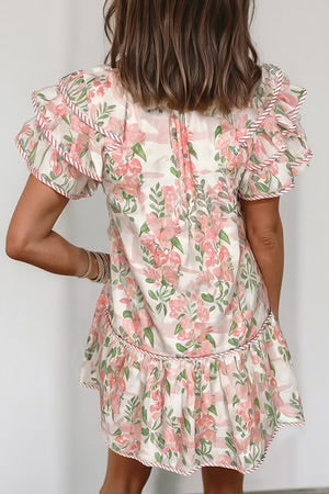 SPRING BLOOMS PINK RUFFLED MINI DRESS **SHIPPING EXPECTED TO BEGIN ON DATE 4/22**