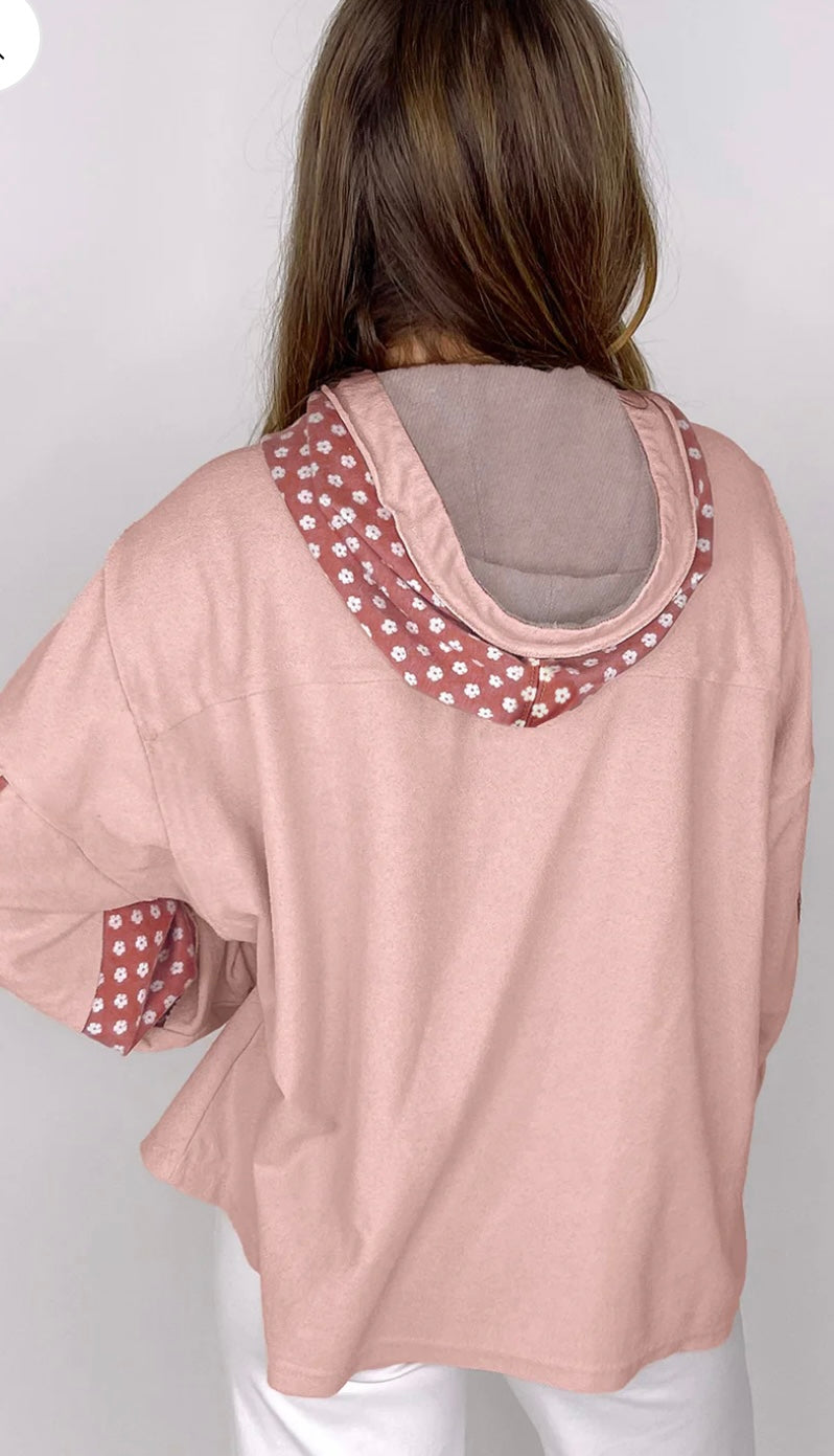 Floral Star Patchwork Drawstring Hoodie- (Ships after 8/20)
